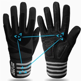 FINGER TEN Fitness Gloves, Wrist Protection, Training Gloves, Men's Strength Sports, Fitness Gloves, Full Finger Sports Gloves, Weightlifting, Bodybuilding, Gym (Full Finger Black, S)