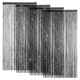 LITLANDSTAR 4 Pack String Door Curtains, 100 x 200cm String Curtain Panel Glitter String Doorways Divider Door Screens for Living Room Bedroom Party Decorations, Black