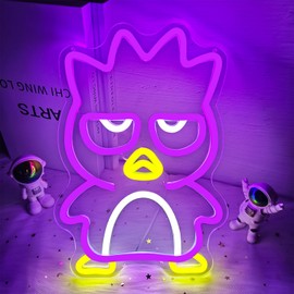 Vveikea Cool Cartoon Neon Signs for Wall Decor Bad Penguin Neon Light Anime Led Sign Cartoon Character Light Up Sign Japanese Kawaii Led Wall Decor for Kids Room