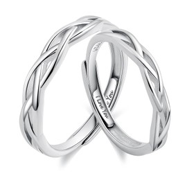 ANAZOZ Promise Rings for Couples, Wedding Bands Sets for Him and Her S925 Sterling Silver Adjustable Rings with I Love You Engraved