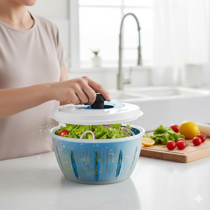 4All Salad Spinner Rotating Seive Easy Spin Centrifugal Dehydration Vegetable
