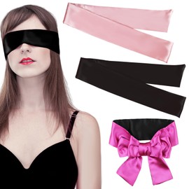 3 Pcs Silk Eye Masks Sleep Eye Mask 150cm/59 Inch Adjustable Sleep Mask Silk Double Satin Eye Mask Travel Nap Meditation Black Rose Pink