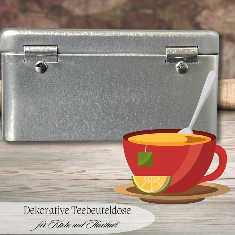 MediMuc Tea 4-Section Rectangular Tea Bag Tin, Tea Box with