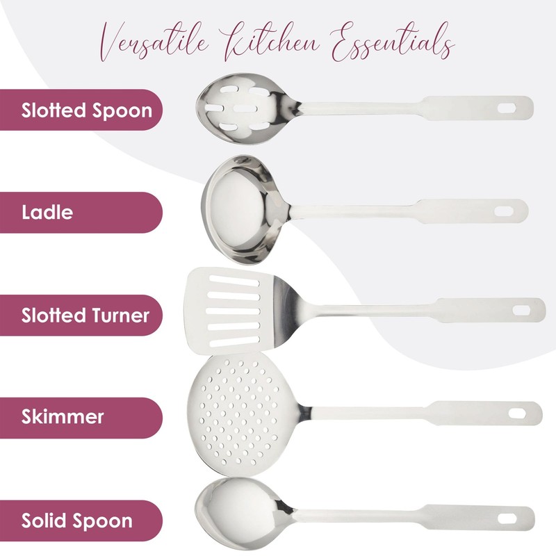 Amco 11-Inch Everyday Utensil Set (5-Piece) - Stainless Steel &