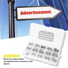 LiebeWH 250pcs Full Rivets, M2-M5 Stainless Steel Round Head Knurled Shank Rivet Assortment Set Hardware Tools