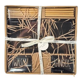 Rae Dunn SUSHI Plate, Dip Bowls "WASABI & GINGER" and Set of Chop Sticks Set