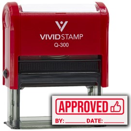 Approved with by Date Line (Thumbs Up) Self-Inking Office Rubber Stamp (Red Ink) - Q-300