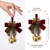 4 Pack Christmas Bow Ornaments with Jingle Bells, Pine Cone