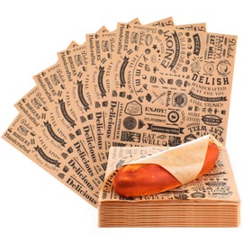 Outus 600 Pcs 10 x 10 Inch Deli Wax Paper Sheets Grease Resistant Tray Basket Liners Newsprint Paper Water and Grease Proof Sandwich Wrapping Square Hot Dog Wrappers for Food Baking (Brown)