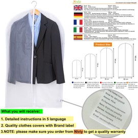 Niviy Garment Bags Pack of 6, Transparent Suit Bags, 120 x 60 cm + 100 x 60 cm Breathable Fabric Suit Bag for Suits, Dresses, Coats, Jackets, Shirts, Evening Dresses, Storage
