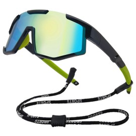 COOLSOME Kids Flexible Polarized Sunglasses with Strap Youth Sport Cycling Baseball for Boys Girls Age 6-12 (1, A|Black green/mirrroed, lens height/48mm)