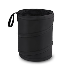 Black Compact Mini Collapsible Car Bin, Compact Foldable Car Rubbish Bin with Spring Frame, Velcro Base and Elastic Strap, Mini Trash Can for Vehicle, Office, Travel, Camping, and Outdoor Use