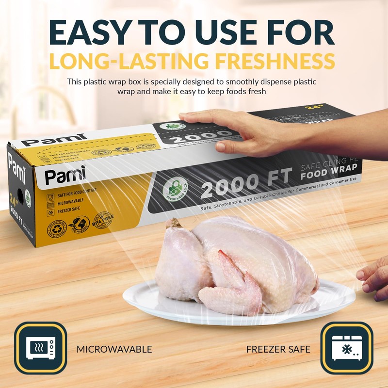 PAMI 24"X2000ft Clear Plastic Cling Wrap for Food, Bulk Commercial