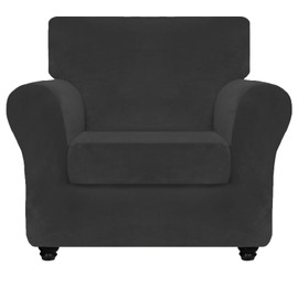 ZNSAYOTX Luxury Velvet Chair Slipcovers with Arm 2 Piece Stretch Chair Covers for Living Room Thick Soft Armchair Slipcover Anti Slip Pet Friendly Furniture Protector (Black),30"-47"(1 Cushion)