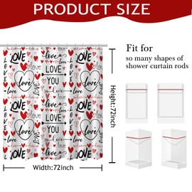 Mocsicka Romantic Valentine's Day Shower Curtain I Love You Words Red Hearts Bath Curtain Romance Couple Valentine Waterproof Fabric Bathroom Decor with 12 Hooks