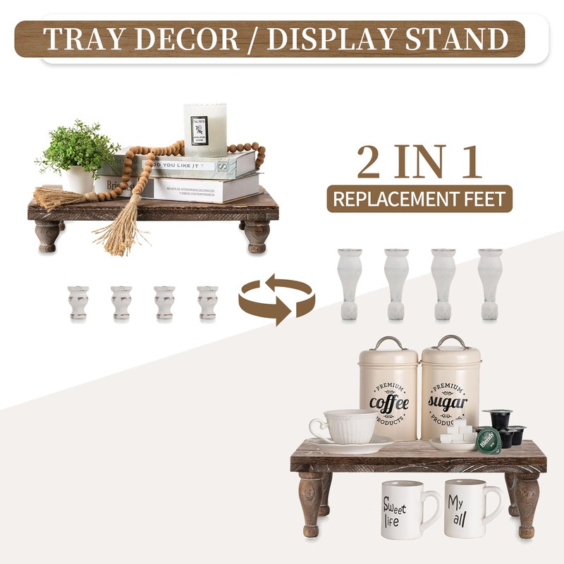Hanobe Wooden Riser Decorative Tray: Farmhouse Wood Pedestal Display Stand