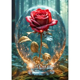 QENSPE 5D Diamond Painting Rose Flower Diamond Painting Picture Kit Adults, Rose Diamond Art Set DIY Full Diamond Art Painting Cross Stitch Set Home Wall Gift Decor 30 x 40 cm