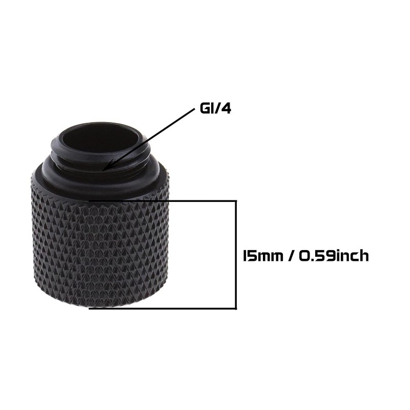 YINETTECH 4pcs G1/4 Black Water Cooling Extension Adapter 15mm Brass