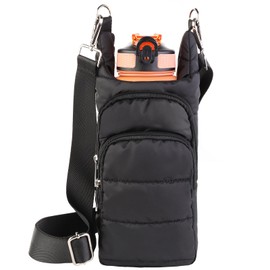 Dealkion Water Bottle Holder with Strap Water Bottle Carrier Bag with Strap Quilted Puffer Hydrobag Sling Purse Crossbody Bags for Women Walking Hiking Cycling