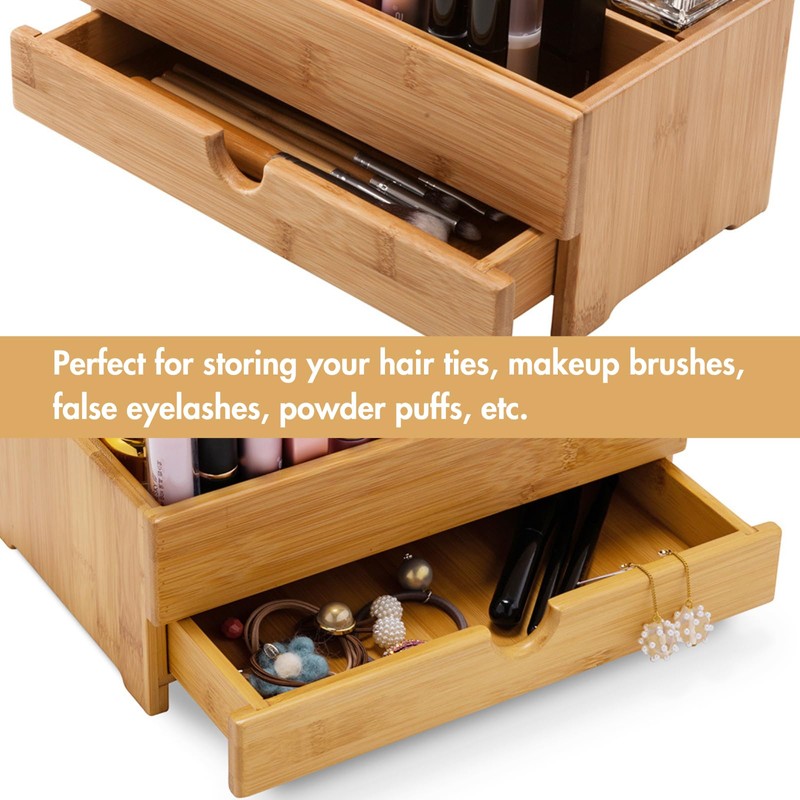 GOBAM Bamboo Makeup Organizer and Storage with Drawer, Wooden Cosmetic
