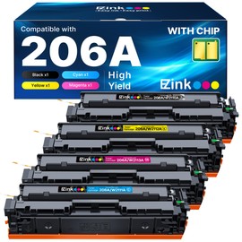 E-Z Ink Compatible 206A (with Chip) Replacement for HP 206A Toner Cartridges 4 Pack 206X to Use with Color Laserjet Pro MFP M283fdw M283cdw M283fdn M282nw Pro M255dw M255nw M283 M255 W2110A High Yield