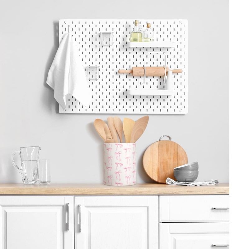 WILLBOND Pink Bow Kitchen Decor Acrylic Kitchen Utensil Holder Crock