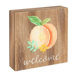 Collins Painting Peach Watercolor Art Block Sign - Cute Wood Tabletop Decoration for Spring, Summer Home Decor - Gift for Mom, Friend, Sister (Welcome)