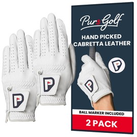 PUR3 2 Pack Men's Golf Gloves | Cabretta Leather Glove - Super Soft Feel - Ball Marker Included - Mens Golf Gloves Left Hand or Right Hand (Large, Worn on Right Hand (for Left Handed Golfers))