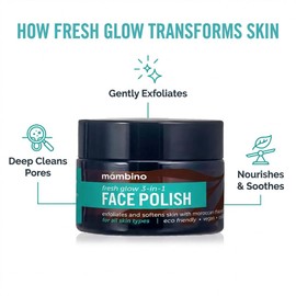 Mambino Organics Fresh Glow 3-in-1 Face Scrub Exfoliating Face Wash and Facial Cleanser for Soft Skin Care Remover for Soft, Refreshing Skin 1.7 oz 1-Pack Face Polish / 맘비노 오가닉스 프레시 글로우 3-in-1 페이스 스크럽 부드러운 피부 관리를 위한 각질 제거 세안제 및 페이셜 클렌저 부드럽고 상쾌한 피부를 제거제 1.7온스 1-Pack Face Polish
