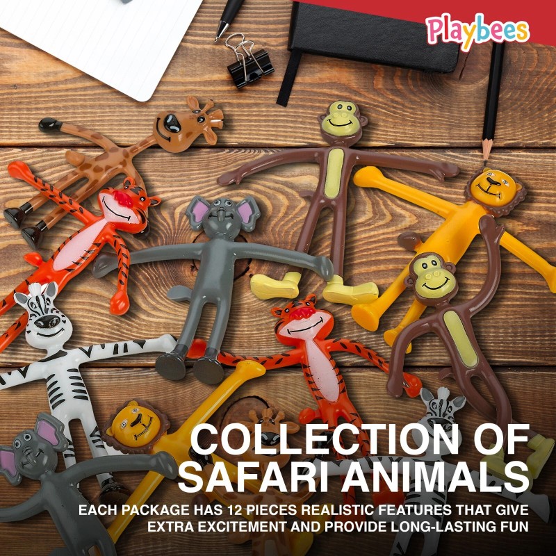 Playbees Bendable Mini Zoo Animals - 12 PCK - Flexible