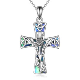 DAYLINLOVE Scottish Thistle Cross Necklace 925 Sterling Silver Scottish Necklace Religious Cross Pendant Necklace Scottish Gifts for Women