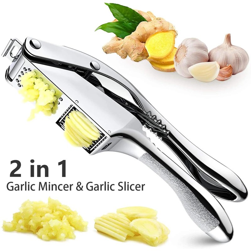 2 in 1 Garlic Press Slicer Stainless Steel Peeler Squeezer