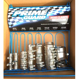 PRIME GUARD 70 pc STAINLESS STEEL STANDARD HOSE CLAMPS AND MOUNTABLE RACK