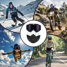 CROSSBODY Motorcycle Helmet Goggles With Removable Face Mask,Dirt Bike Motocross Eyewear Anti-UV Adjustable Riding Offroad Cycling Motorbike Protective Glasses