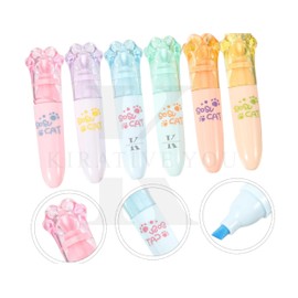 KIRATIVEYOU Pastel Cat Paw Pen Stick Shape Highlighters | Markers Set Of 6 Pastel Shades | Chisel Tip Fine Grip Marker Pen | For Stationery Hoarders & Kids | Party Return Gifts For Girls