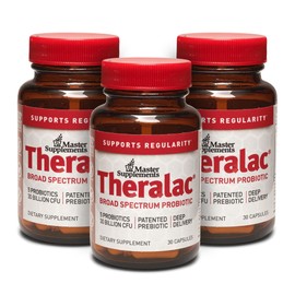 Master Supplements Theralac - 30 Capsules, Pack of 3 - Multi-Strain Probiotic for Optimal Gut Health + Gas & Bloating Relief - Gluten Free - 90 Servings