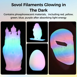 Sovol 3D Printer Glow in The Dark Filament Multicolor Fast Change PLA 1kg (2.2 lbs) Spool 3D Printing Materials, Dimensional Accuracy +/- 0.03 mm, 1.75 mm, Glow Multicolored