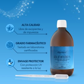 Dioxnatur ® Methylenblau, Lösung 1 % USP, pharmazeutische Qualität, 500 ml, mit Pipette, spanische Marke