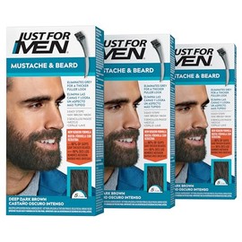 Just For Men Mustache & Beard, Beard Coloring for Gray Hair with Brush Included - Color: Deep Dark Brown, M-46, Pack of 3 (Packaging May Vary)