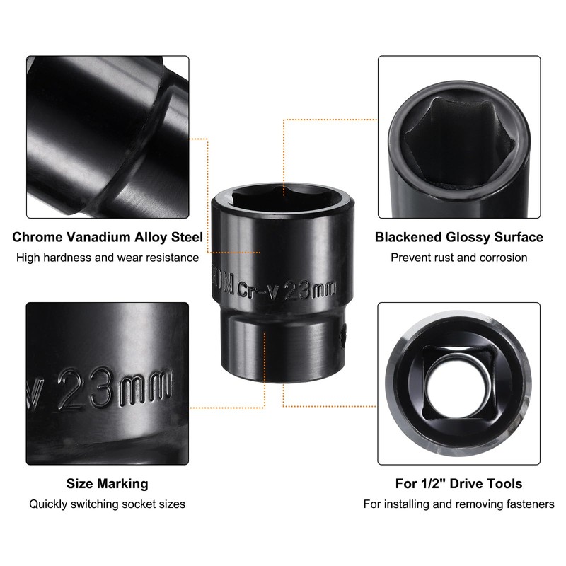 sourcing map 1/2" Drive 6 Point Pneumatic Socket 23mm Metric
