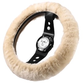 Andalus Brands Luxury Fluffy Car Steering Wheel Covers – Genuine Merino Sheepskin, Soft Fuzzy Car Steering Wheel Cover for Women, Universal 14.5-15" Size, Plush Fur Cute Auto Accessories, Pearl