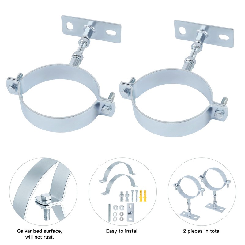 2 Pcs 3 Inch Adjustable Pipe Bracket, Heavy Duty Galvanized