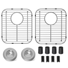 2Pack Stainless Steel Kitchen Sink Grid,13.2" x 11.6" x 1.2" Sink Protectors With Rear Drain Hole,Sink Rack for Bottom of Sink, Anti-rust Metal Sink Bottom Grid With 2Pack Sink Strainers