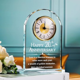 YWHL 20th Anniversary Quartz Clock Gifts for Him and Her, 20 Years Wedding Anniversary Keepsake Gifts for Couple, Happy 20th Wedding Home Party Decoration (Battery not Included)