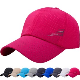 DURINM Baseball Cap Unisex Classic Mesh Baseball Cap Men's Breathable Quick Drying Baseball Cap Mesh Leisure UV Baseball Cap Adjustable Sports Cap, pink-red