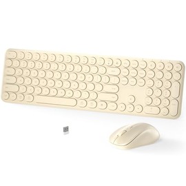 Wireless Keyboard and Mouse Set – MPTOG Full-Sized 110Pcs Slim Round Key Design, Quiet Typing, Adjustable DPI Ergonomic Mouse, Wireless Combo for PC, Mac, Laptop, Tablets(Light Khaki)