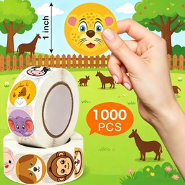1000Pcs Animal Reward Stickers Roll, Waterproof Cute Cartoon Zoo Animal Decals for Classroom Incentives, Party Favors, Water Bottle Decor & DIY Crafts