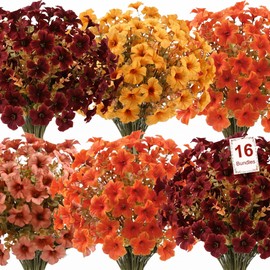 BlueCloudy 16 Bundles Autumn Flowers Artificial Autumnal Silk Faux Flower