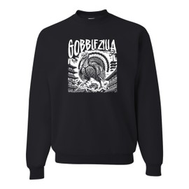 XX-Large Black Mens Gobblezilla Funny Thanksgiving Monster Sweatshirt Crewneck