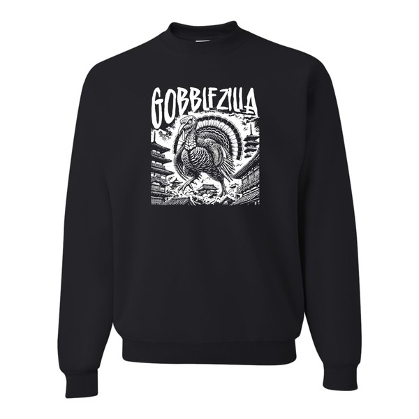 XX-Large Black Mens Gobblezilla Funny Thanksgiving Monster Sweatshirt Crewneck
